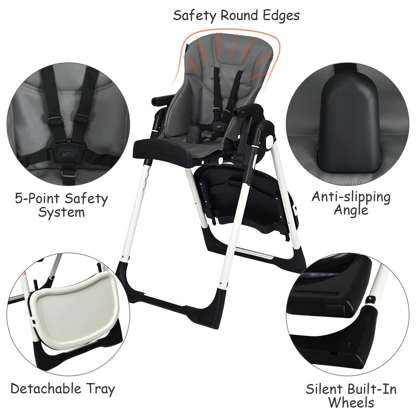 Infans High Chair For Babies & Toddlers, Foldable Highchair With Multiple Adjustable Backrest, Footrest And Seat Height, Removab