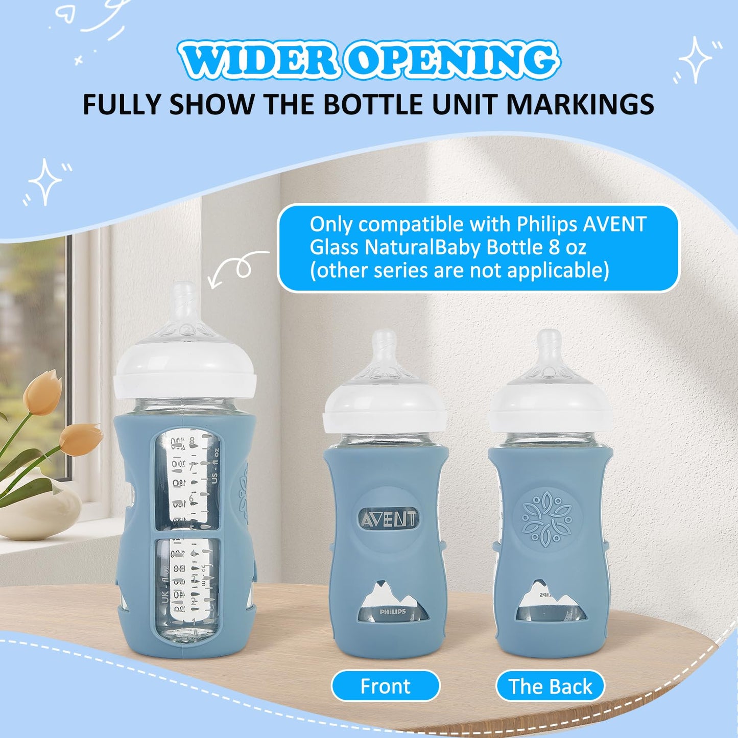 Minmunjiu 3 Pack Silicone Sleeves For Philips Avent Natural Glass Baby Bottles, Anti Breakage Baby Bottle Holder For Baby Boys,