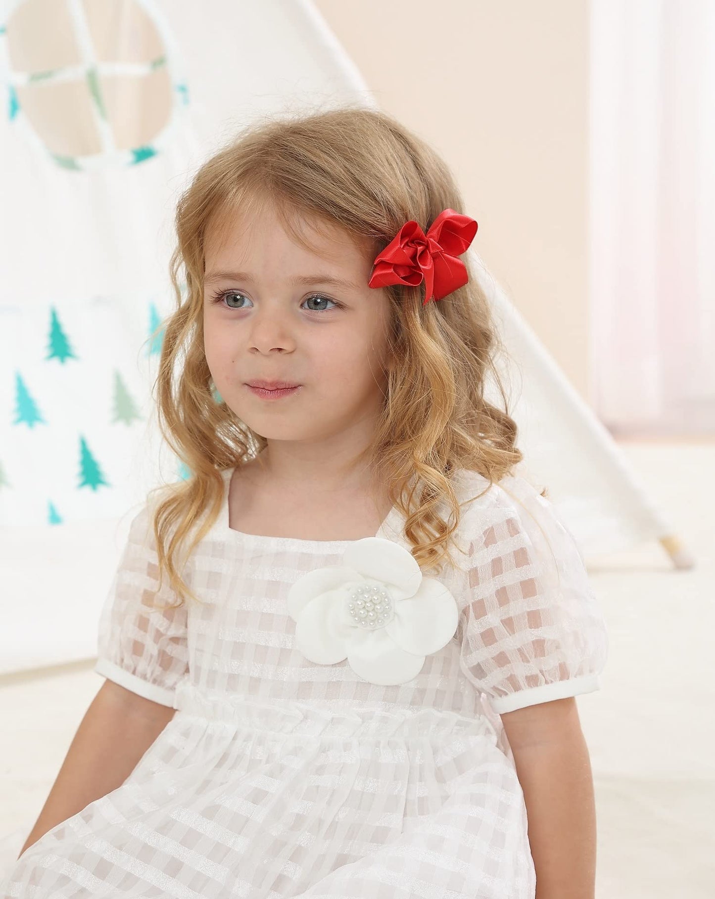 3 Inch Satin Bow For Little Girls - 2 Pcs (Red)