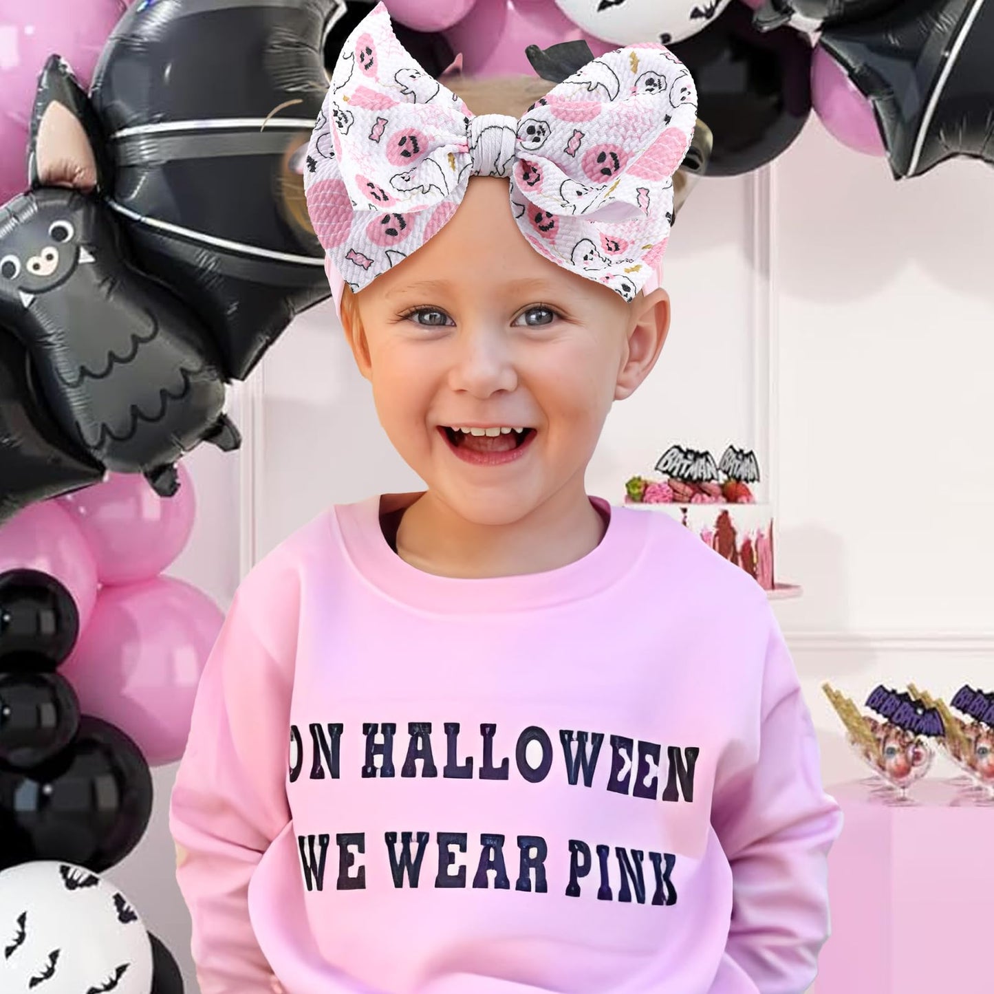 Yanjie Halloween Baby Headbands Bow Ghost Hair Bow Baby Pink Halloween Bow Baby White Halloween Bows Newborn Bows Infant Hallowe