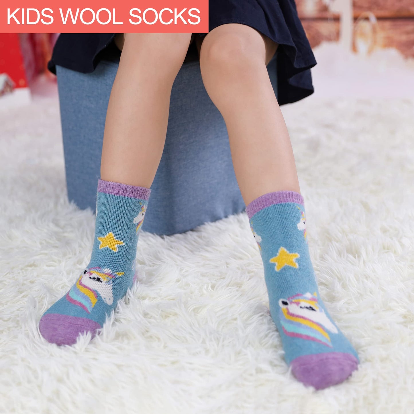 Dyw Kids Merino Wool Hiking Socks Toddlers Boys Girls Winter Warm Thick Thermal Soft Cozy Crew Boot Socks 6 Pairs (6 Pairs Unico