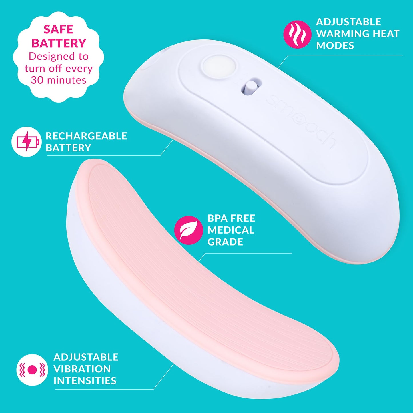 Smooch 3-In-1 Warming Lactation Massager - Breast Massager For Breast Feeding With Heat & Vibration - Pumping And Breastfeeding