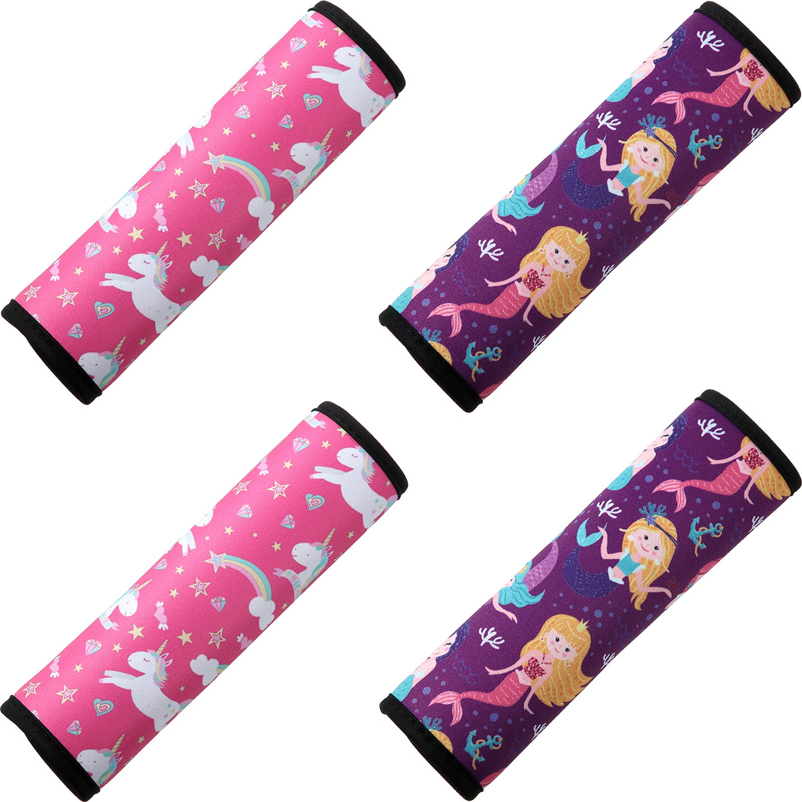 4 Pieces Kids Car Seat Belt Cover Safety Car Seat Belt Pad Cushion Shoulder Protector for Baby Boys Girls Children, Mermaid and 