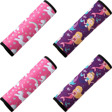 4 Pieces Kids Car Seat Belt Cover Safety Car Seat Belt Pad Cushion Shoulder Protector for Baby Boys Girls Children, Mermaid and 