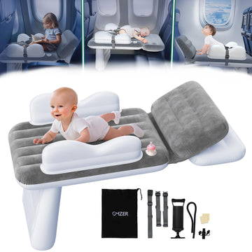 Omzer Inflatable Toddler Airplane Bed: Kids Airplane Bed With Cup Holder & Seat Belt - Portable Baby Travel Bed With Travel Bag
