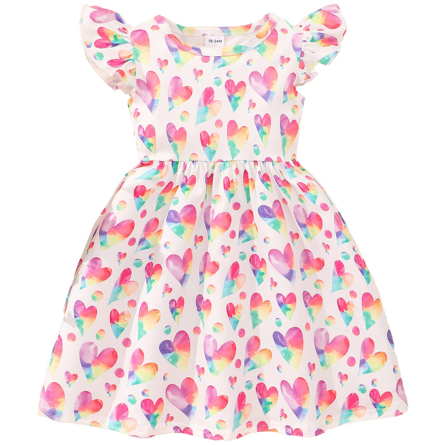 NUBEEHOHO Toddler Girls Dress Flutter Sleeve Multicoloured Heart Print Dresses Toddler Summer Sundress Valentines Day Outfits W