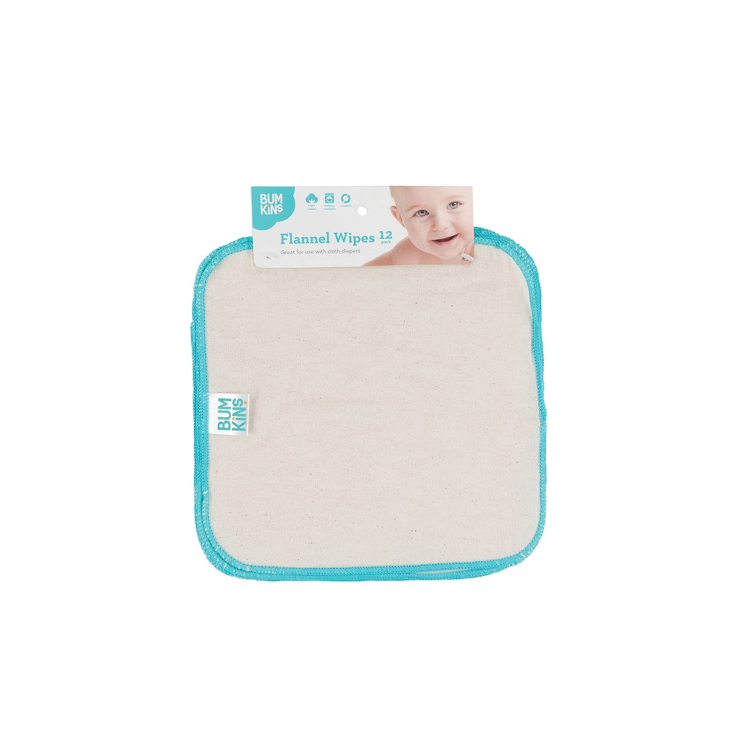 Bumkins Reusable Flannel Baby Wipes, 12 Count, Natural