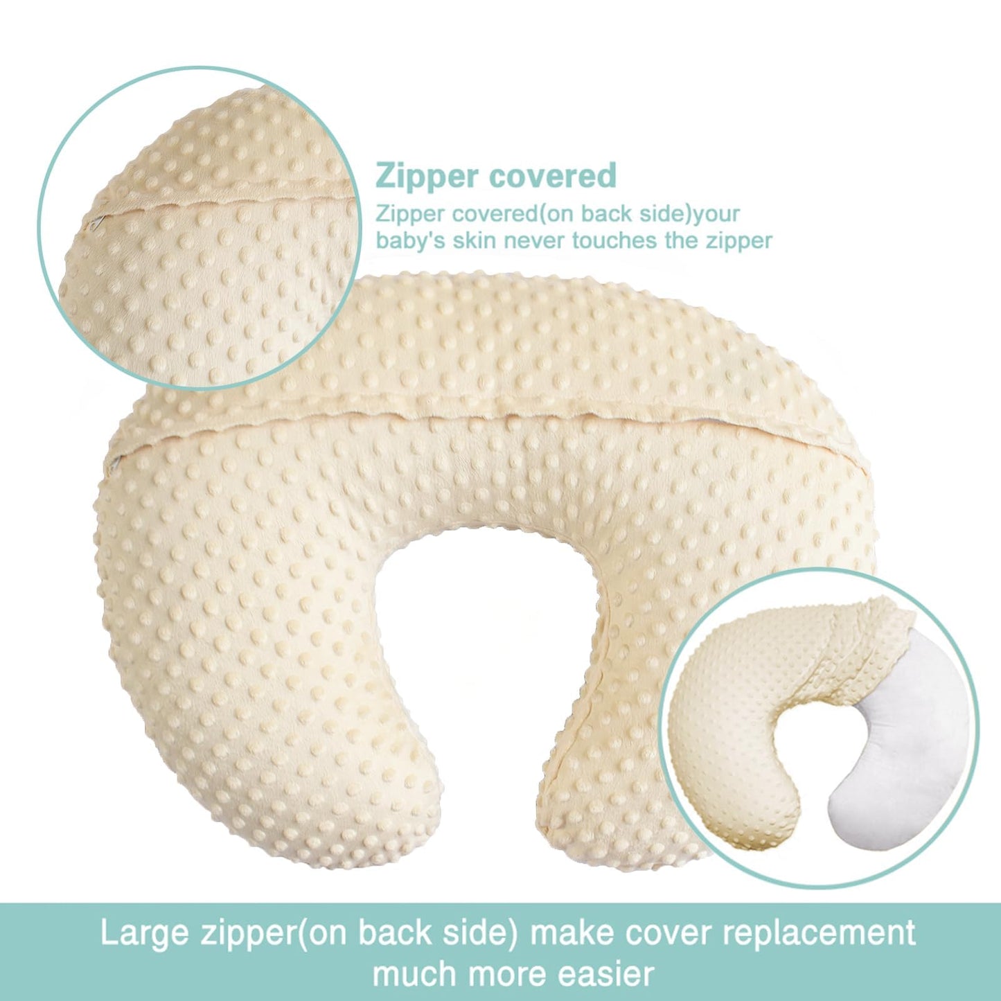 Ievolve Minky Nursing Pillow Cover Breast Feeding Pillow Cover Slipcover U Shape For Baby Boy Girl,Cover Only(Lightbeige)