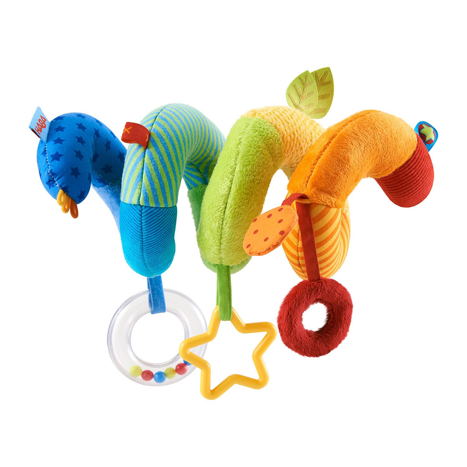 HABA Rainbow Activity Spiral Car Seat Toy and Stroller Toys for Baby 0-6 Months - Colorful Baby Travel Toy with Rattle Teething 