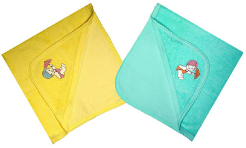 MITWA Enterprises Soft Cotton Baby Hooded Towels  Pack of 2 (Yellow || Green)