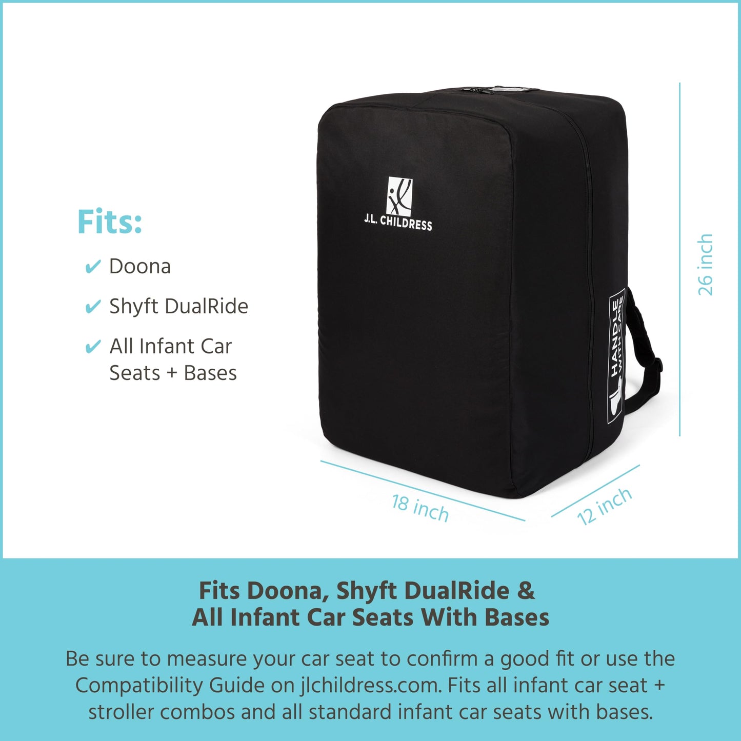 J.L. Childress Elite Padded Travel Bag For Doona And Evenflo Shyft - Airtag Holder - Fits Car Seat Stroller Combos And Most Infa