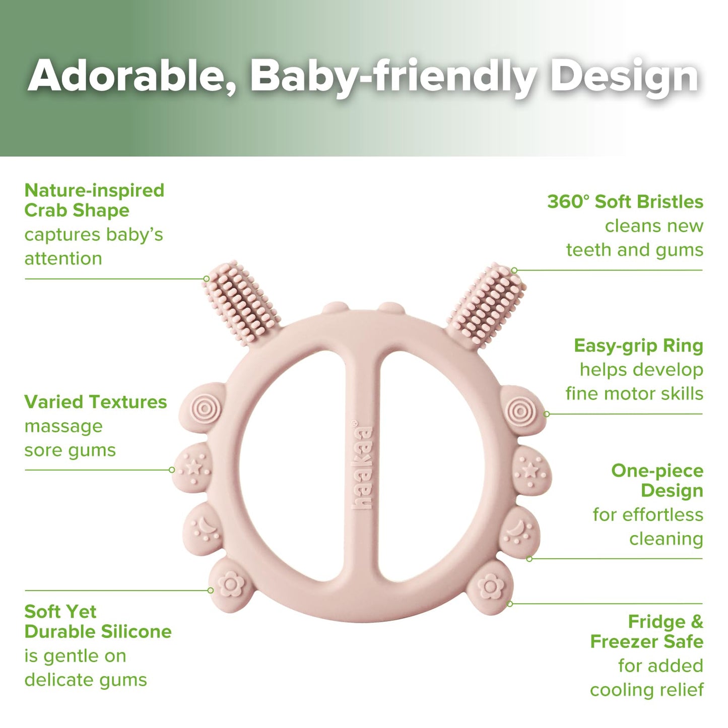Haakaa Silicone Crab Baby Teether,Teething Toys,360Baby Toothbrush Head for Infant Self-Brushing Training,Food-Grade Silicone,Bl