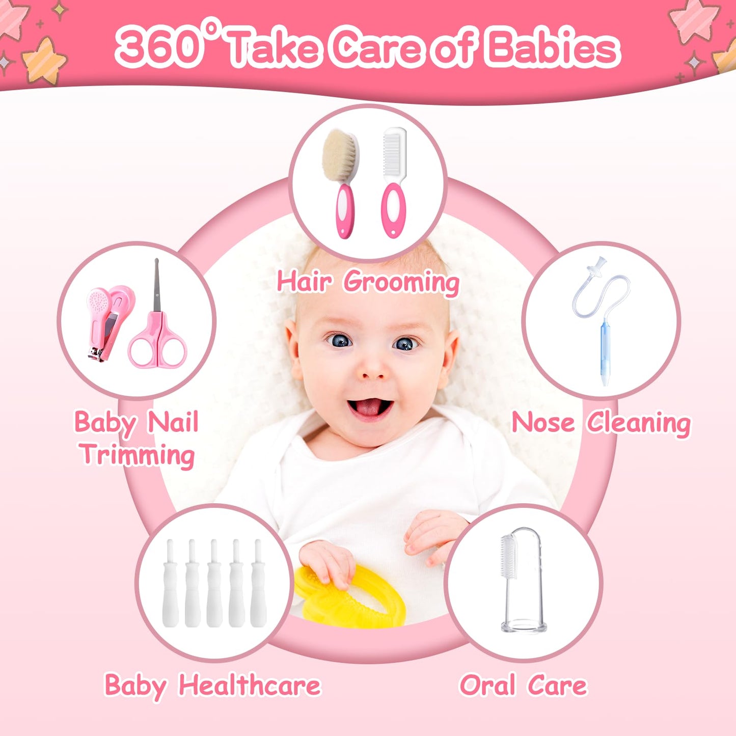 Baby Healthcare And Grooming Kit, 21 In 1 Portable Baby Essentials Kit With Gas Relief Hair Brush Comb Nasal Aspirator For Newbo
