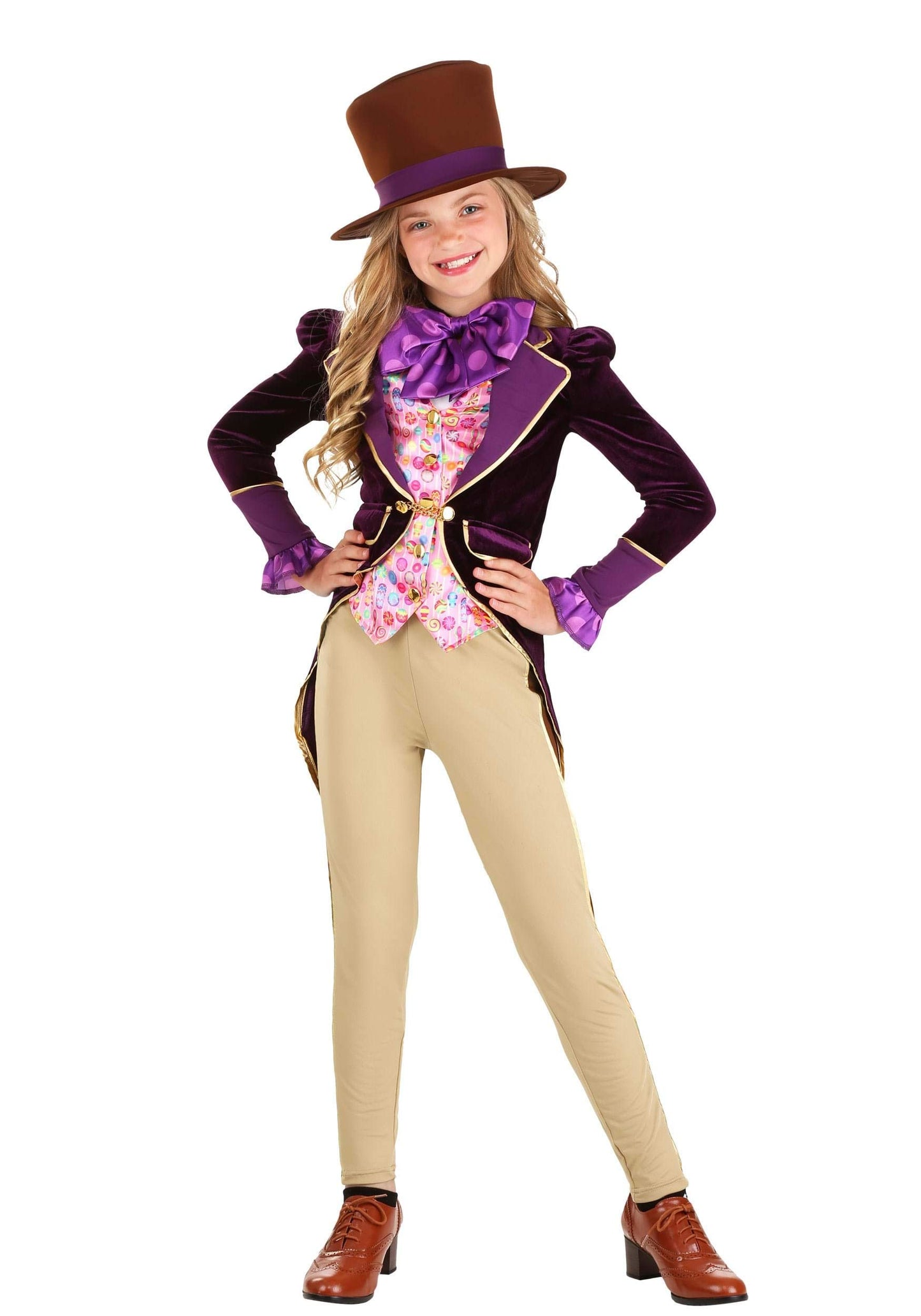 Candy Inventor Costume for Girls, Purple and Tan Chocolate Factory Owner Halloween Costume Medium