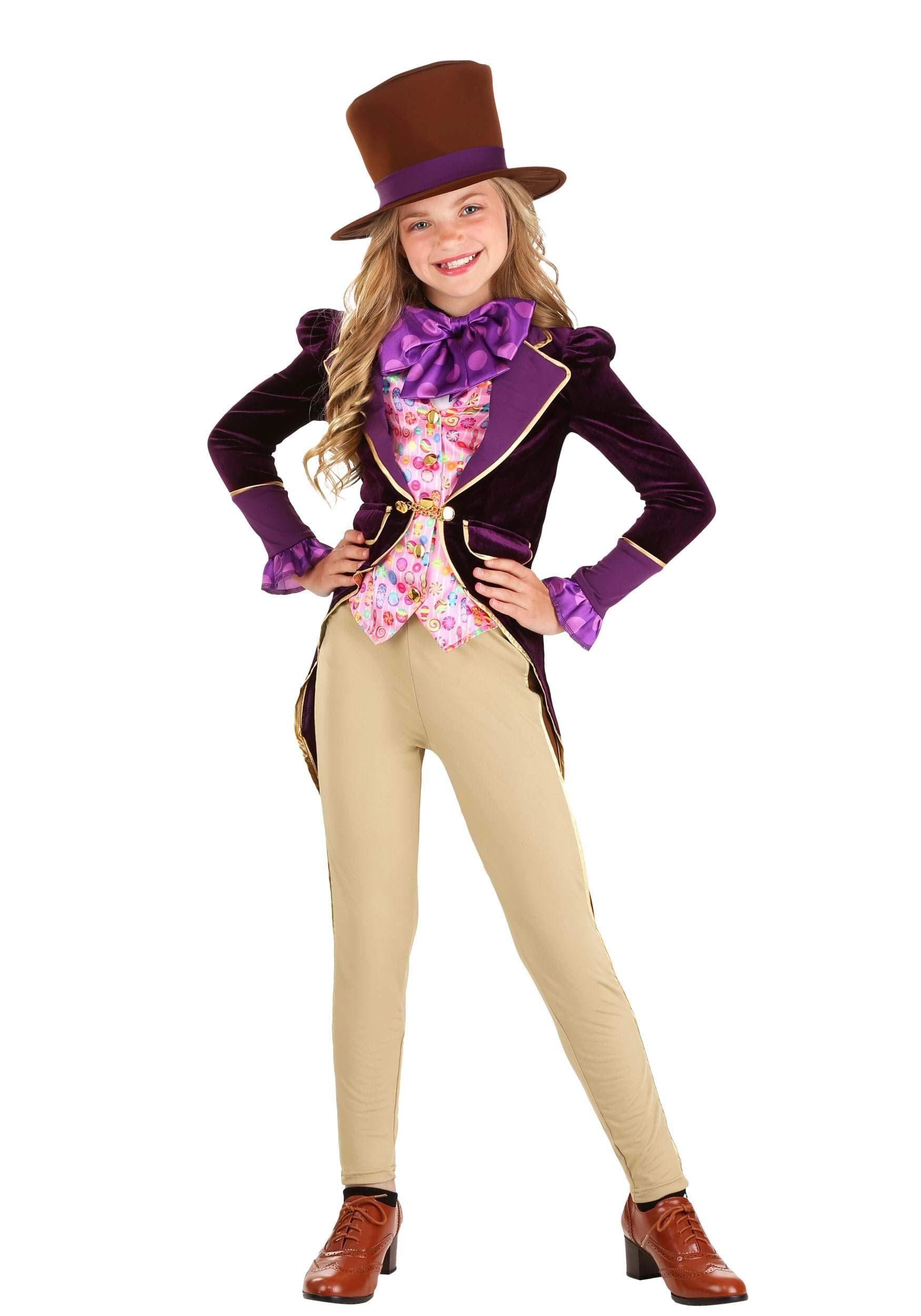 Candy Inventor Costume for Girls, Purple and Tan Chocolate Factory Owner Halloween Costume Medium