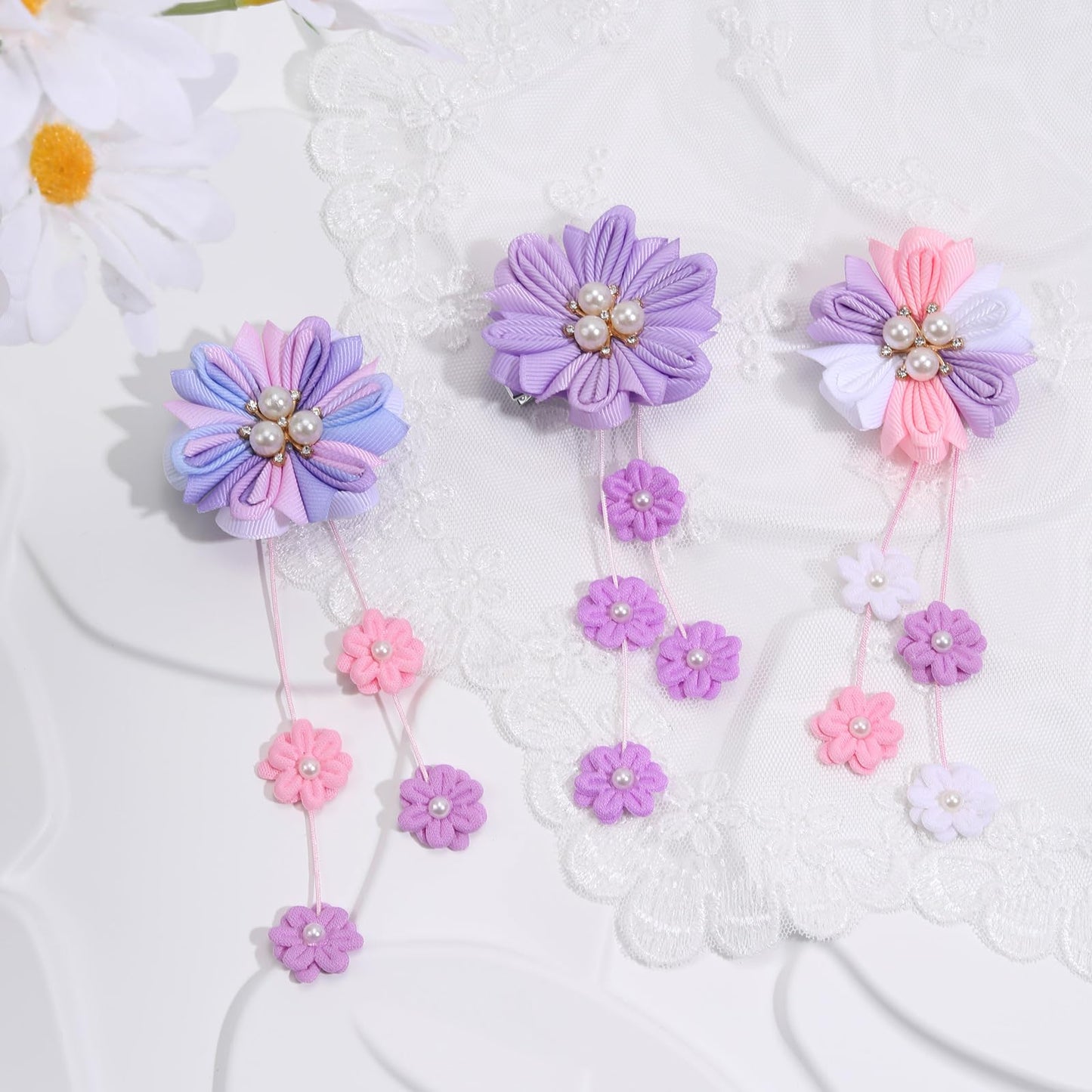 Oaoleer 6Pcs Hair Bows For Girls, Purple Flower Hair Accessories For Girls Grosgrain Ribbon Bows With Alligator Clips Girl Hair