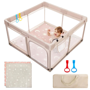 Joypony Baby Playpen with Mat, 50x50 in Small Play Pen for Babies, Toddler Playpen for Apartment, Indoors Play Yard with Soft Br
