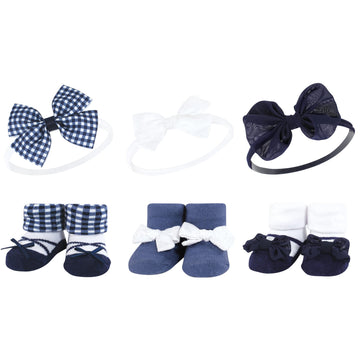 Hudson Baby Infant Girl Headband And Socks Giftset, Navy Gingham, One Size