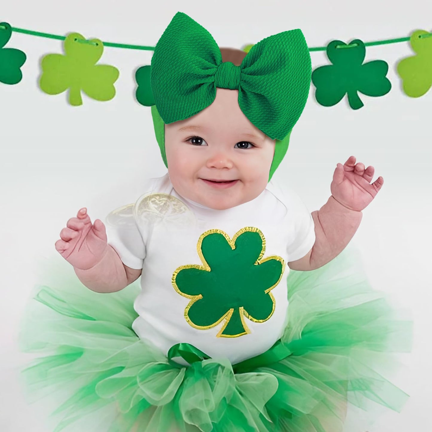 Lanmerry St.Patrick'S Day 6'' Baby Girl Bows Clover Headbands St. Patrick Top Hat Print Hair Bows Baby Elastics Nylon Hairbands