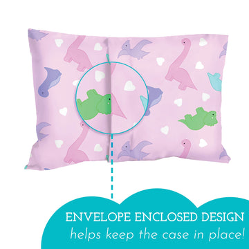Little Sleepy Head Toddler Pilllowcase 13 X 18-100% Cotton & Hypoallergenic (Dinosaurs Pink)