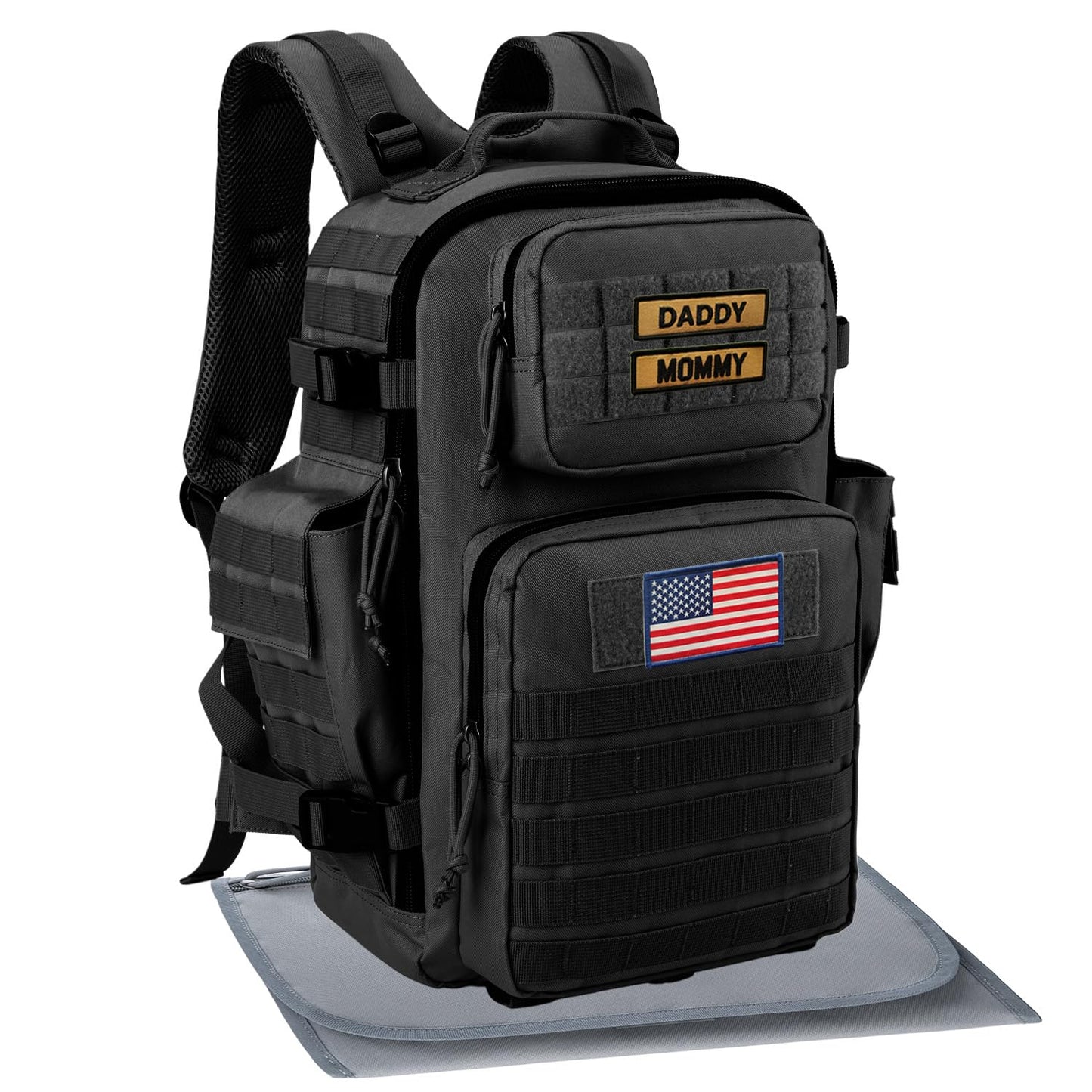 SHARKMOUTH Diaper Bag Military for Men - Large Baby Backpack with Changing Pad for Active Dad - Insulated for Outdoor Travel Cam