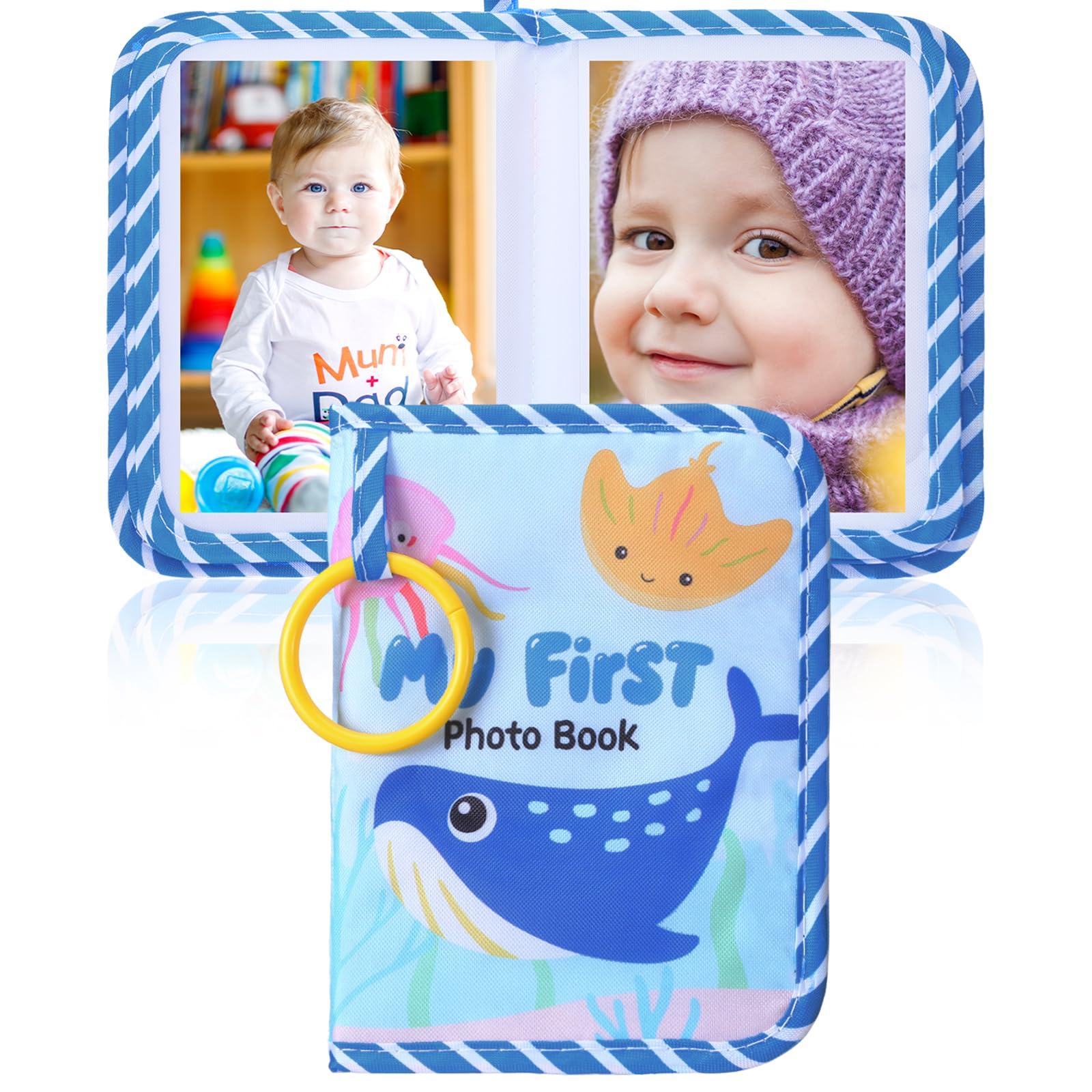 Reallnaive Sea Animal Baby Photo Album Holds 17 4x6 Pictures My First Soft Cloth Family Photo Book with Name Tag Stickers Fabric