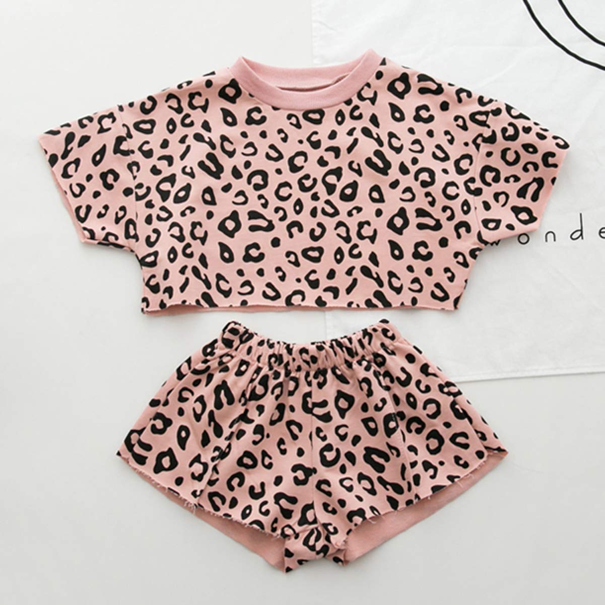 Toddler Baby Girls Leopard Print Summer Clothes Set T-Shirt And Short Pants 2Pcs Outfits (1-Pink, 1T)