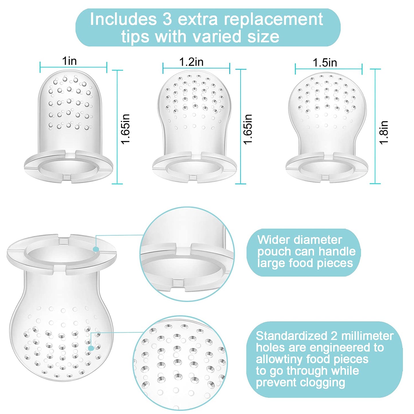 Pandaear 3 Pack Silicone Baby Fruit Food Feeder Pacifier With 3 Sizes Silicone Pouches, Bpa Free Mesh Feeder For Infants
