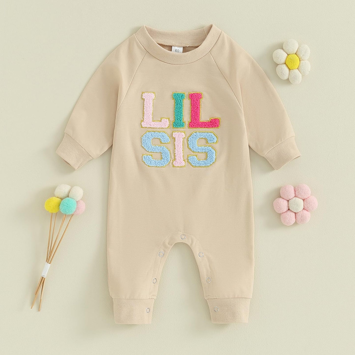 Visgogo Infant Baby Girls Big Lil Sis Matching Set Sweatshirt Romper Letter Embroidery Sweater Toddler Clothes (B-Apricot Lil Si