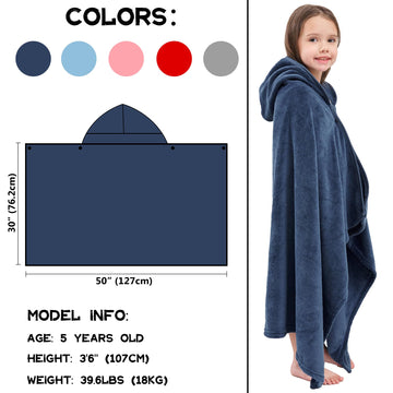 Hiturbo Kids Hooded Fleece Towel: Soft Plush Pool Beach Towel Wrap - 50'X30' Toddler Bath Blanket For Boys Girls 3-12 Years (N