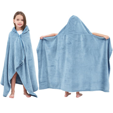 Hiturbo Kids Hooded Fleece Towel: Soft Plush Bath Blanket - Warm Swim Cover Up - 50'X30' Pool Beach Towel Wrap For 3-12 Yrs (B
