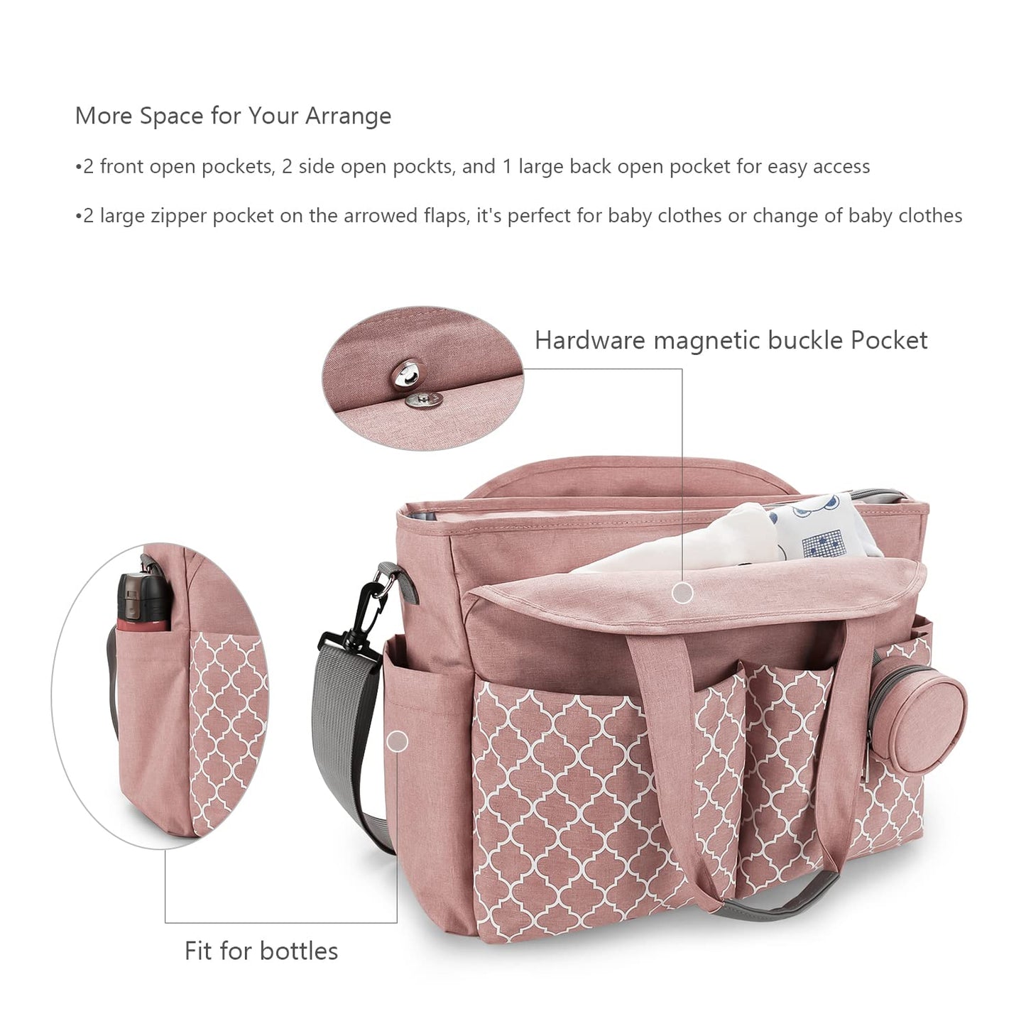 Lmbabter Diaper Bag Tote With Changing Station Upgrade Multi-Function Baby Bag With Adjustable Shoulder Strap (Pink)