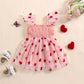 Toddler Baby Girl Valentines Day Outfit Heart Print Ruffle Sleeve Bowknot Tulle Dress Girls Birthday Party Dresses (Pink, 6-12 M