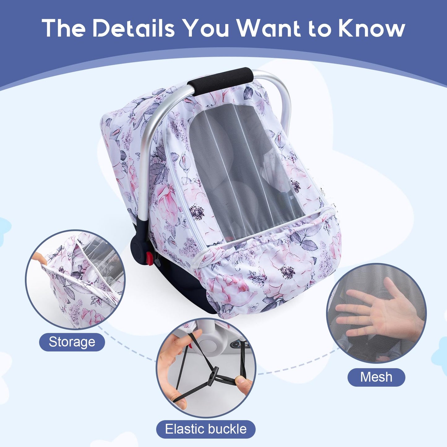 Car Seat Cover Baby, Infant Car Seat Cover With Mesh Window, Stretch Carseat Cover For Girls Boys, Soft Breathable Baby Carrier