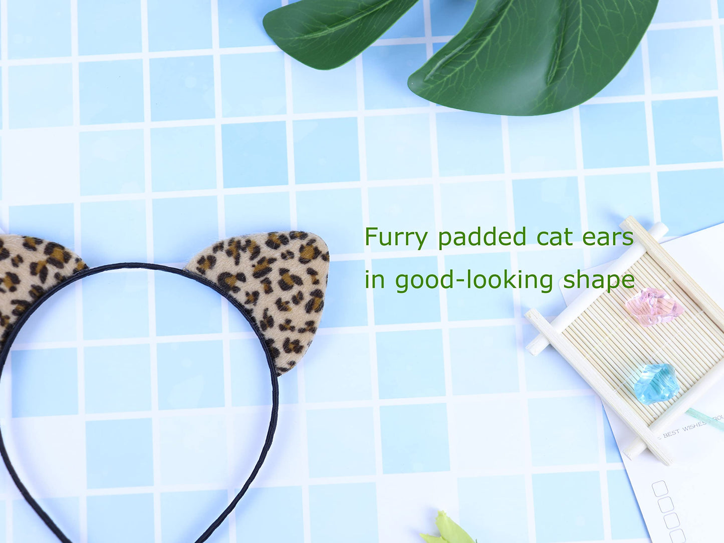 Bonnie Z. Leonardo Leopard Cat Ear Headband Furry Padded Leopard Ears Cat Leopard-F