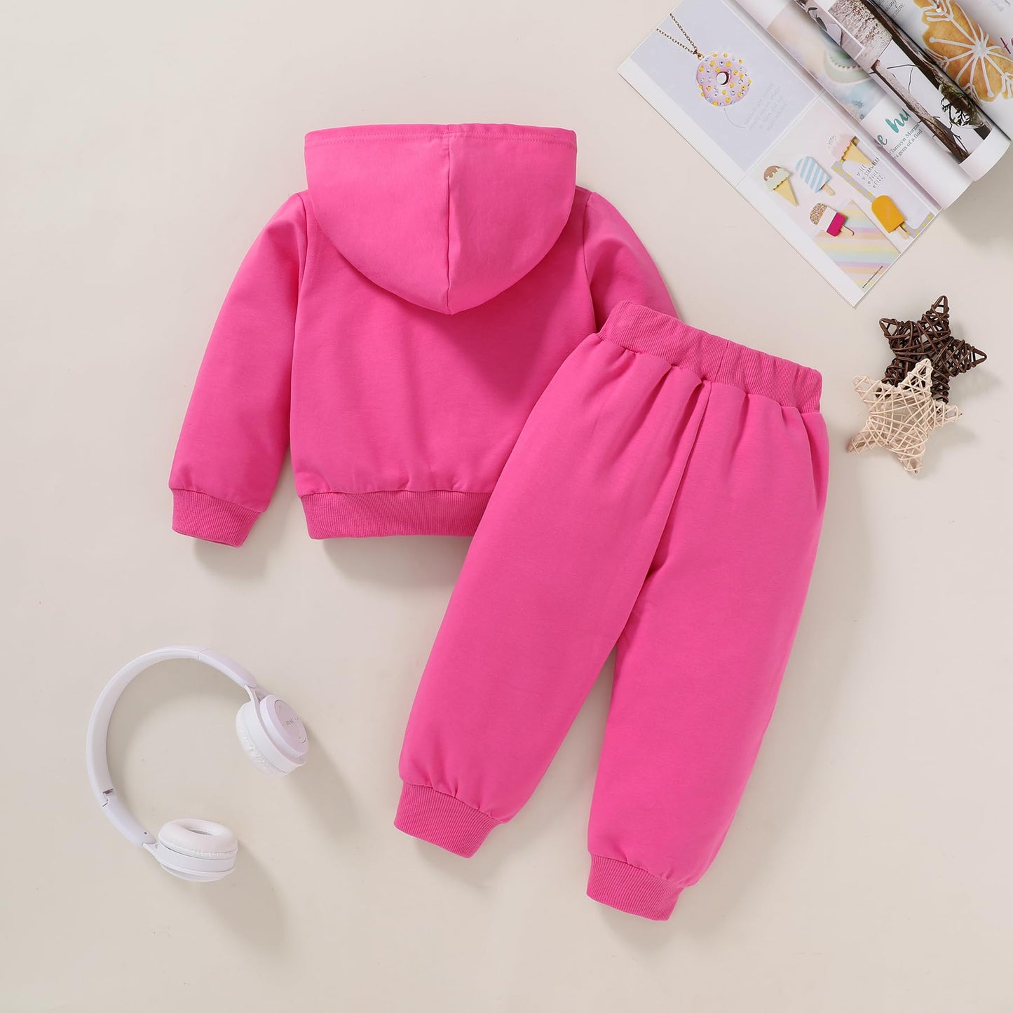 Happy Town Toddler Fall Outfits For Girl Boy Long Sleeve Hoodie Top And Long Sweatpants Set Toddler Sweatsuit (Solid Color-Rose