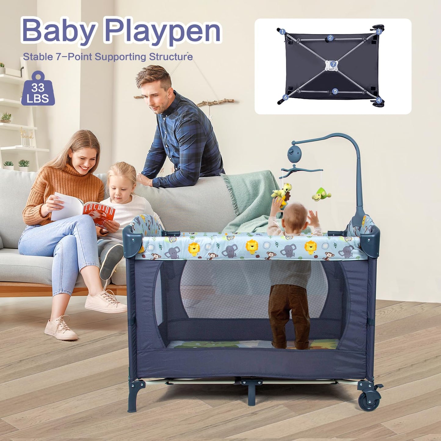 Simplgirl Bedside Bassinet For Baby, 4 In 1 Pack N Play Bassinet Bedside Sleeper Baby Crib With Toys & Music Box, Mattress, Fold