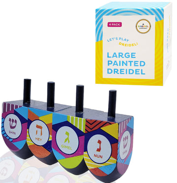 The Dreidel Company Let'S Play The Hanukkah Game 2 Multi Colored Extra Large Hand Painted Wood Dreidels (Style 4, Pack Of 4)