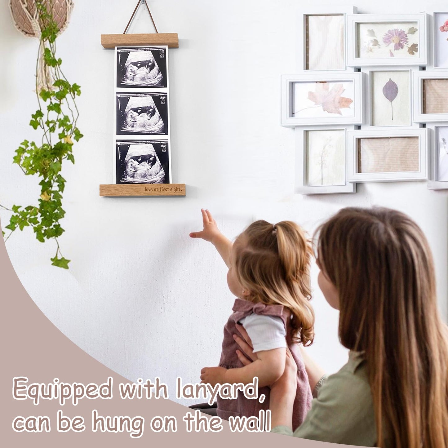 2 Pcs Sonogram Picture Frame, Wooden Magnetic Ultrasound Picture Frame For Refrigerator With Love At First Sight, For Baby Annou