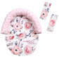 Baby Carseat Headrest, Minky Baby Head Support Girls, Floral Infant Car Seat Insert, Newborn Cushion For Strollers, Pink Flower