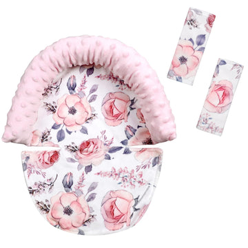 Baby Carseat Headrest, Minky Baby Head Support Girls, Floral Infant Car Seat Insert, Newborn Cushion For Strollers, Pink Flower