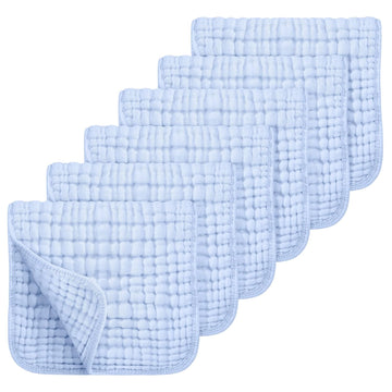 Kassy Pop Curated Just For You Baby Muslin Washcloth Cotton Baby Wipes Cum Face Towel, 5 Pack 10X10 Inches -Blue