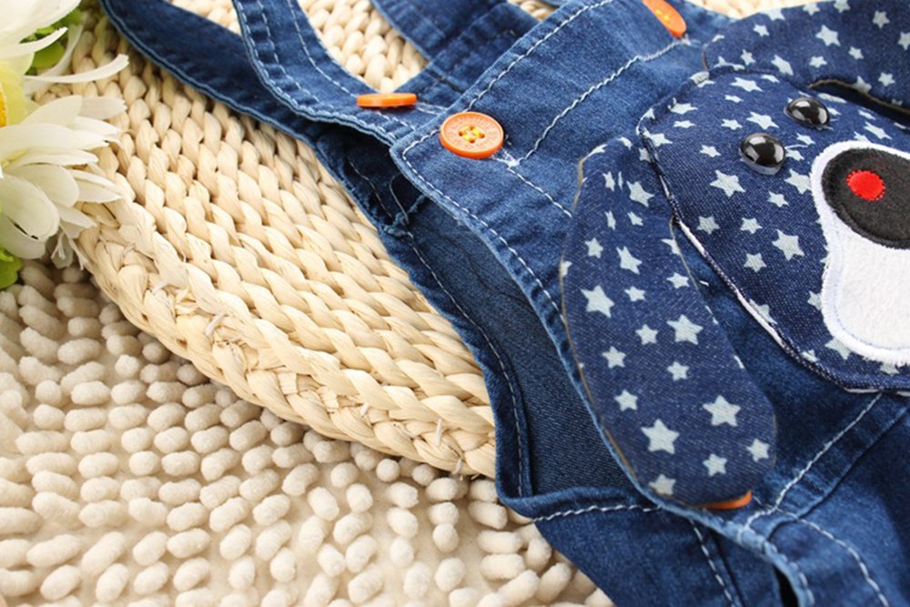 Kidscool Space Baby Summer Cotton Denim 3D Cartoon Star Dog Soft Short Overalls,Blue,2-3 Years