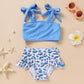 Younger Tree Toddler Girls Two Pieces Swimsuit Color Block Stripe Swimwear Summer Beach Bathing Suit (Blue#Flower 18-24 Months)