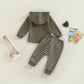 Baby Boy Clothes 3 6 9 12 18 24M 3T Pants Set Hooded Patchwork Hoodie Striped Sweatpants Fall Winter Outfit (C-Army Green, 0-6 M