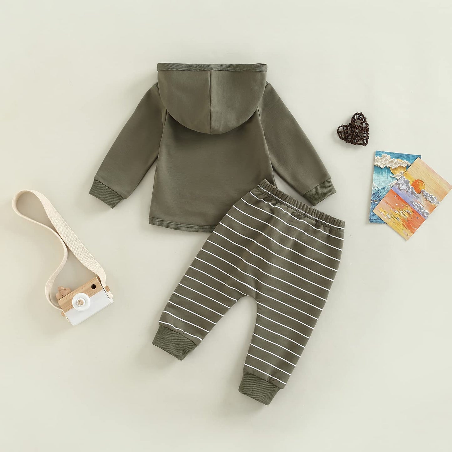 Baby Boy Clothes 3 6 9 12 18 24M 3T Pants Set Hooded Patchwork Hoodie Striped Sweatpants Fall Winter Outfit (C-Army Green, 0-6 M