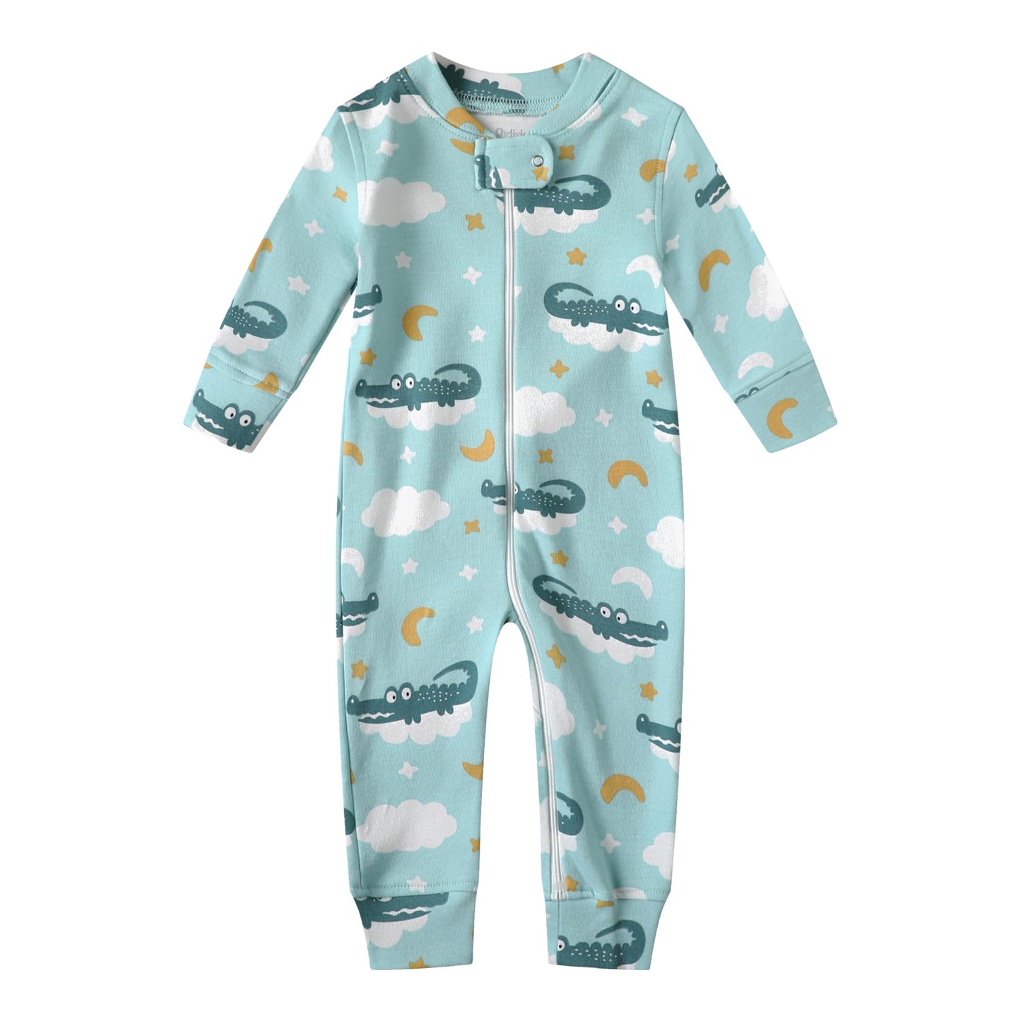 Owlivia Organic Cotton Baby Boy Girl Zip Up Sleep N Play, Footless, Long Sleeve(6-12 Months, Crocodile & Golden Star)