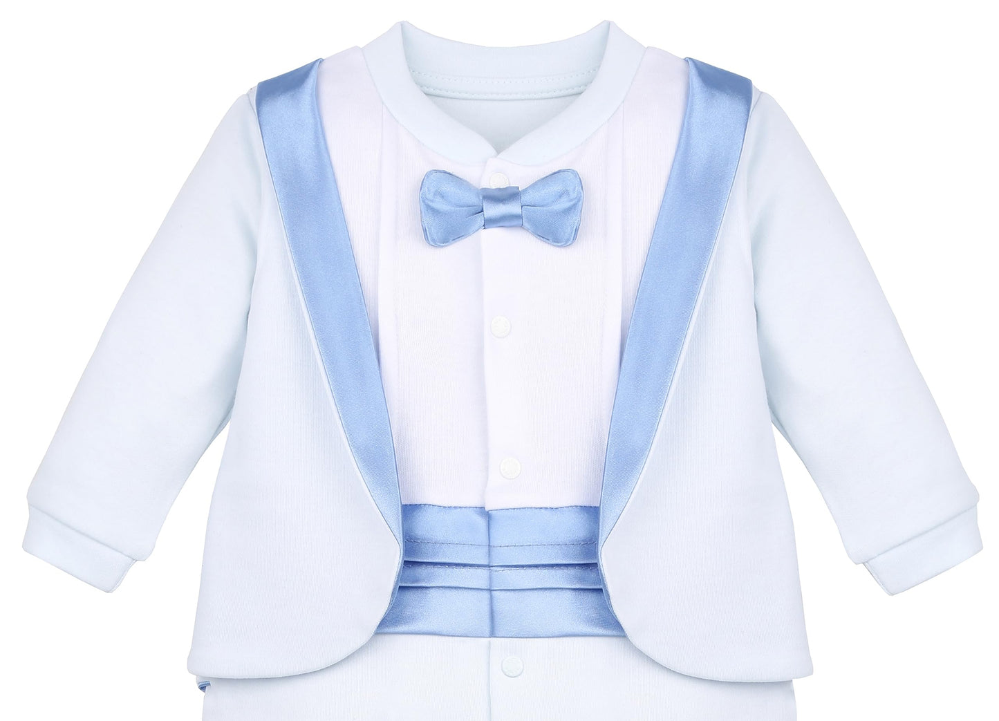 Lilax Baby Boy Gentleman Tuxedo Footie Christmas Holiday Outfit With Bow Tie (3 Months, Blue)