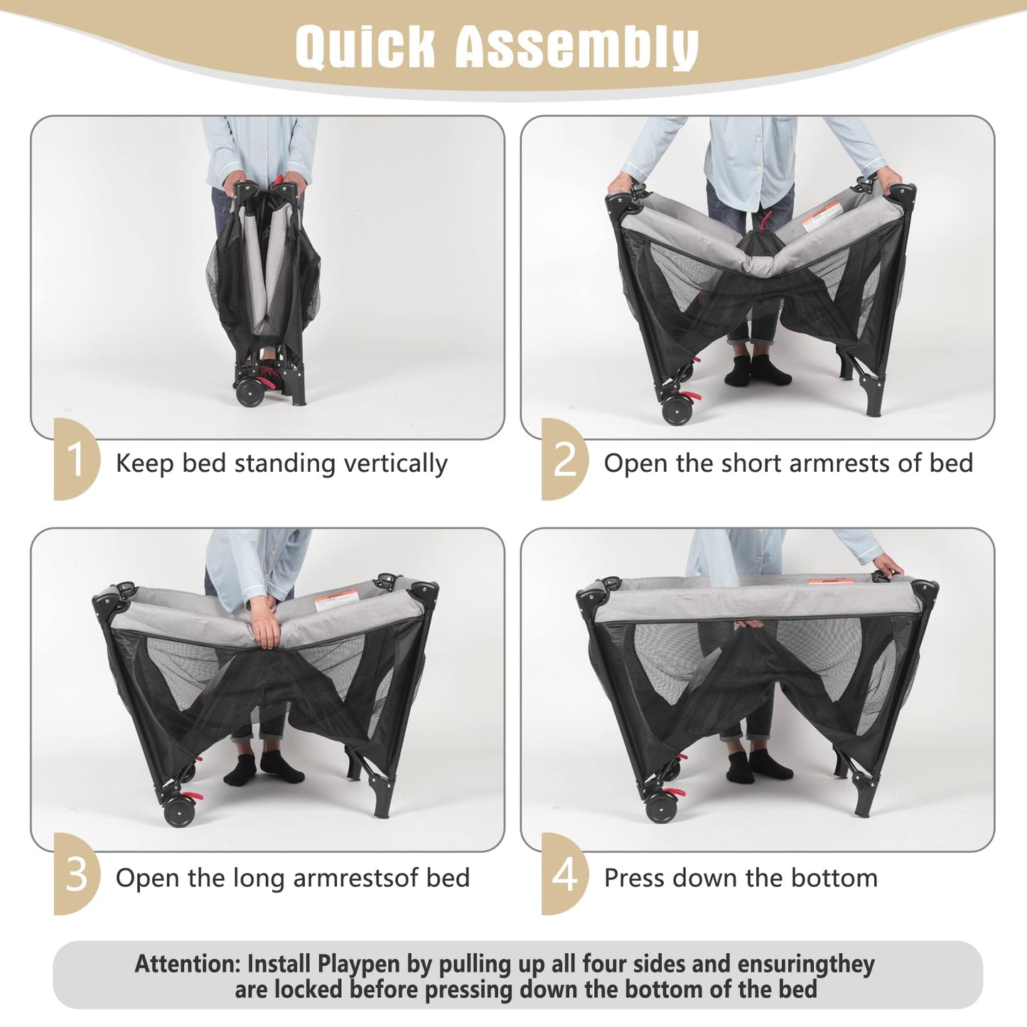 Portable Play And Pack Travel Crib With Changing Table, Breathable Mesh & Carry Bag - Multi-Functional Baby Playpen For 0-36 Mon