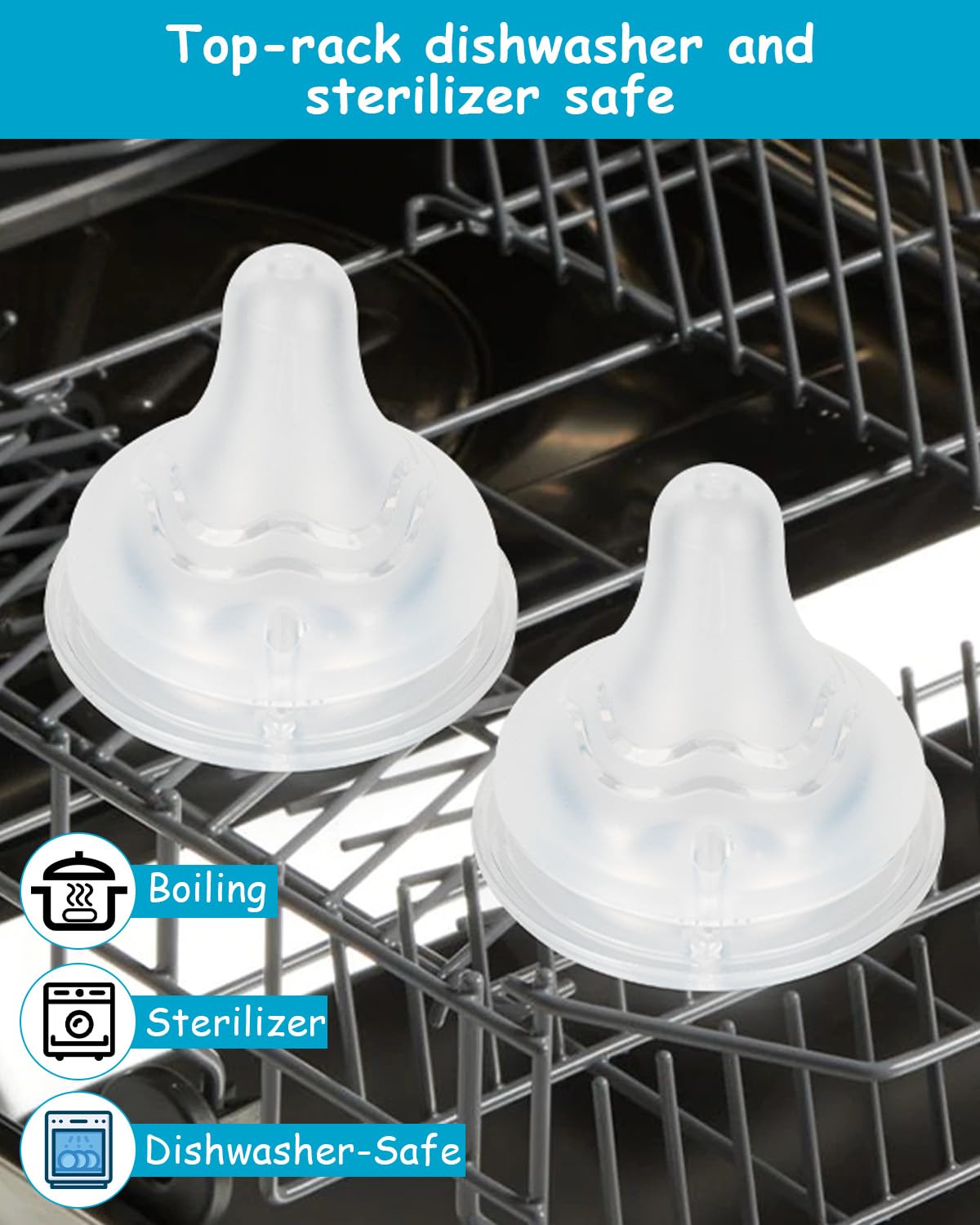 Silicone Nipple for Lansinoh Anti-Colic Baby Bottle, Fast Flow, Size L, 6m+, 6 Count